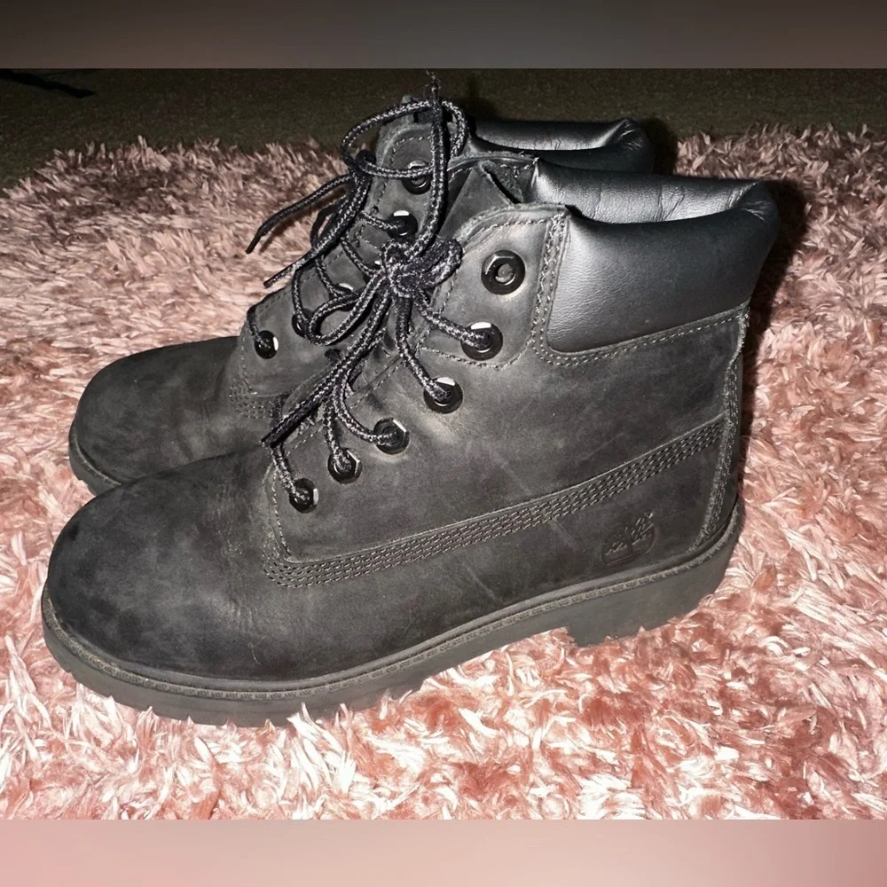Timberland black little boys lace up boots 3 outdoor winter fall leather